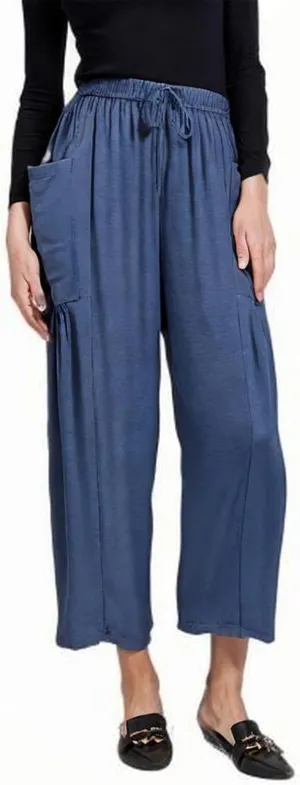 Lmdudan Women Linen Pants Casual Elastic Waist Wide Leg Boho Pants Loose Lightweight Beach Palazzo Pants with Pockets