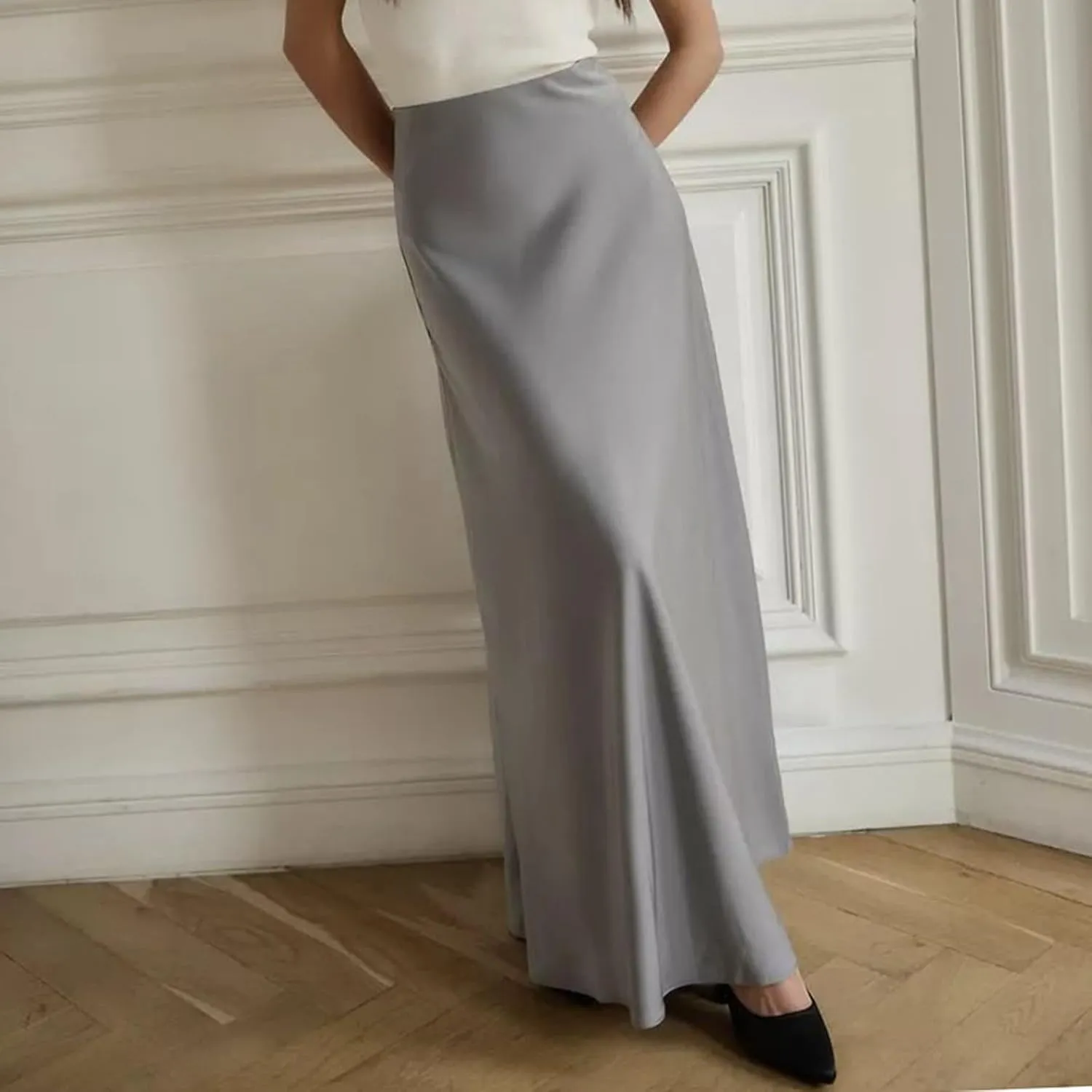Long Pencil Skirts for Women Spring Silk Satin Maxi Skirt Strenchy Elegant Bodycon Fishtail Skirts for Cocktail Party Holiday