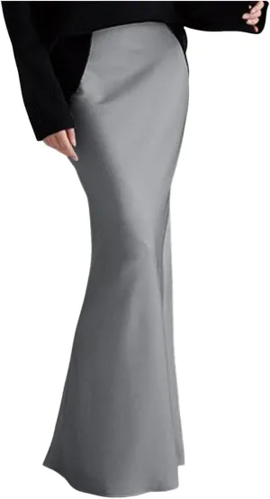Long Pencil Skirts for Women Spring Silk Satin Maxi Skirt Strenchy Elegant Bodycon Fishtail Skirts for Cocktail Party Holiday