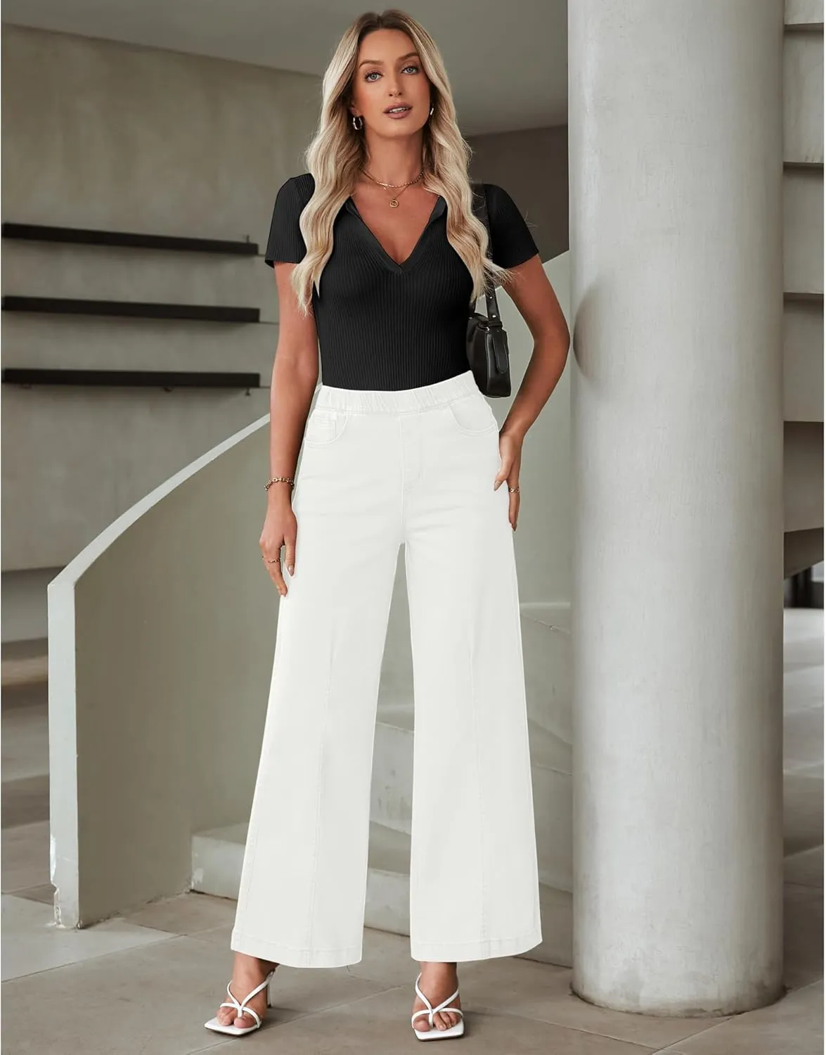 LookbookStore Wide Leg Jeans for Women Trendy High Waisted Trousers Stretchy Baggy Denim Pants
