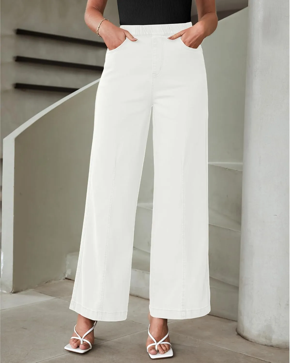 LookbookStore Wide Leg Jeans for Women Trendy High Waisted Trousers Stretchy Baggy Denim Pants