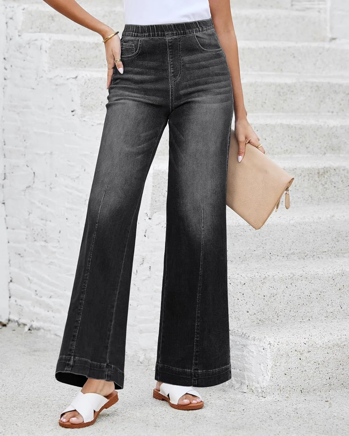 LookbookStore Wide Leg Jeans for Women Trendy High Waisted Trousers Stretchy Baggy Denim Pants