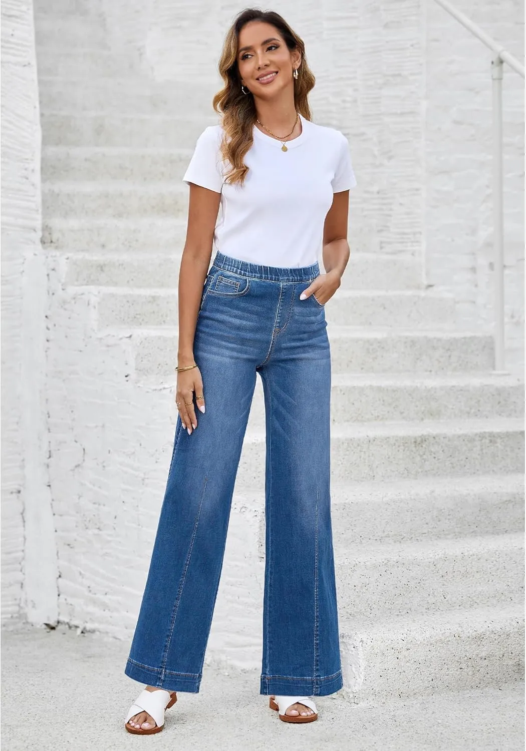 LookbookStore Wide Leg Jeans for Women Trendy High Waisted Trousers Stretchy Baggy Denim Pants