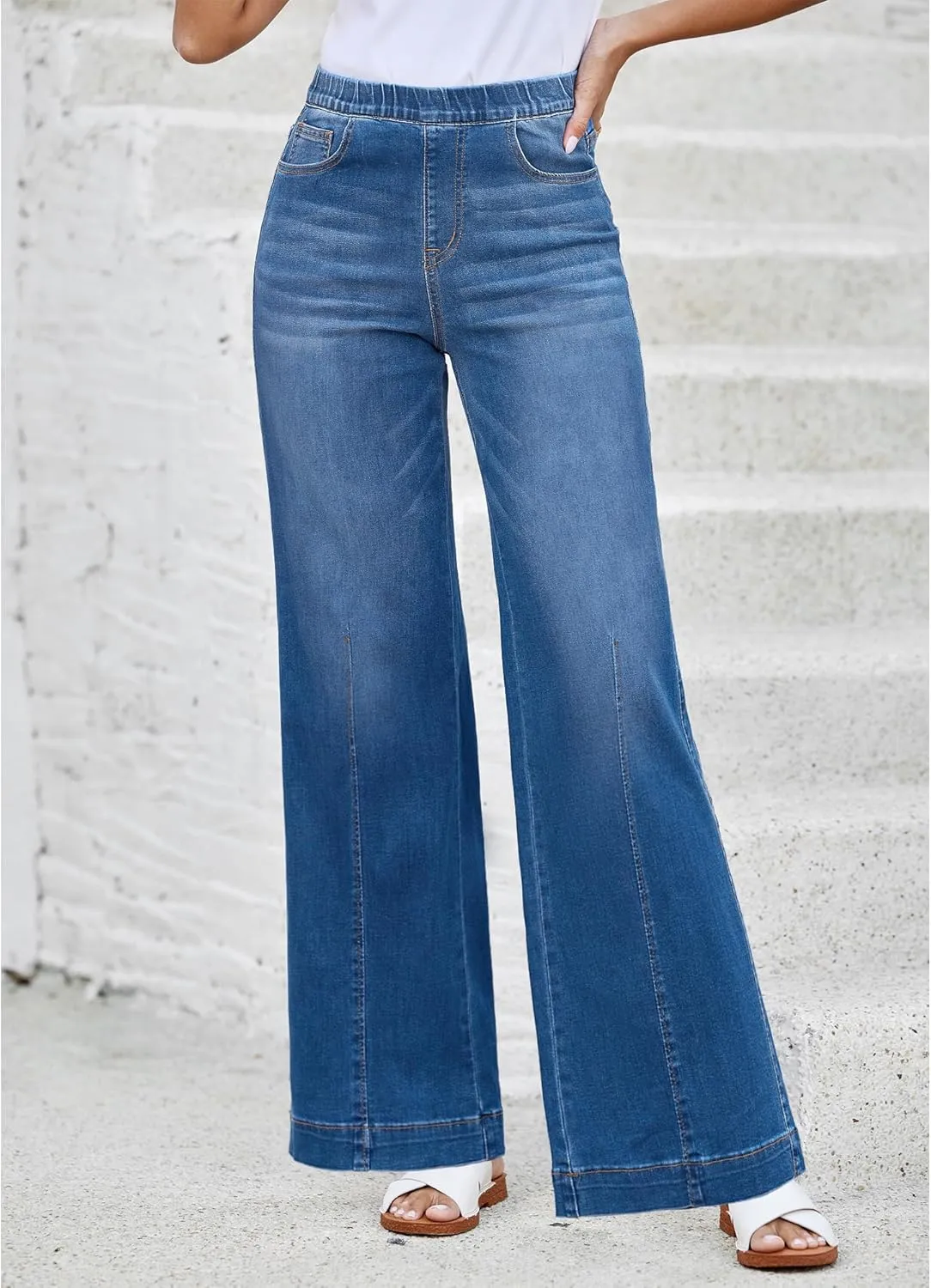 LookbookStore Wide Leg Jeans for Women Trendy High Waisted Trousers Stretchy Baggy Denim Pants