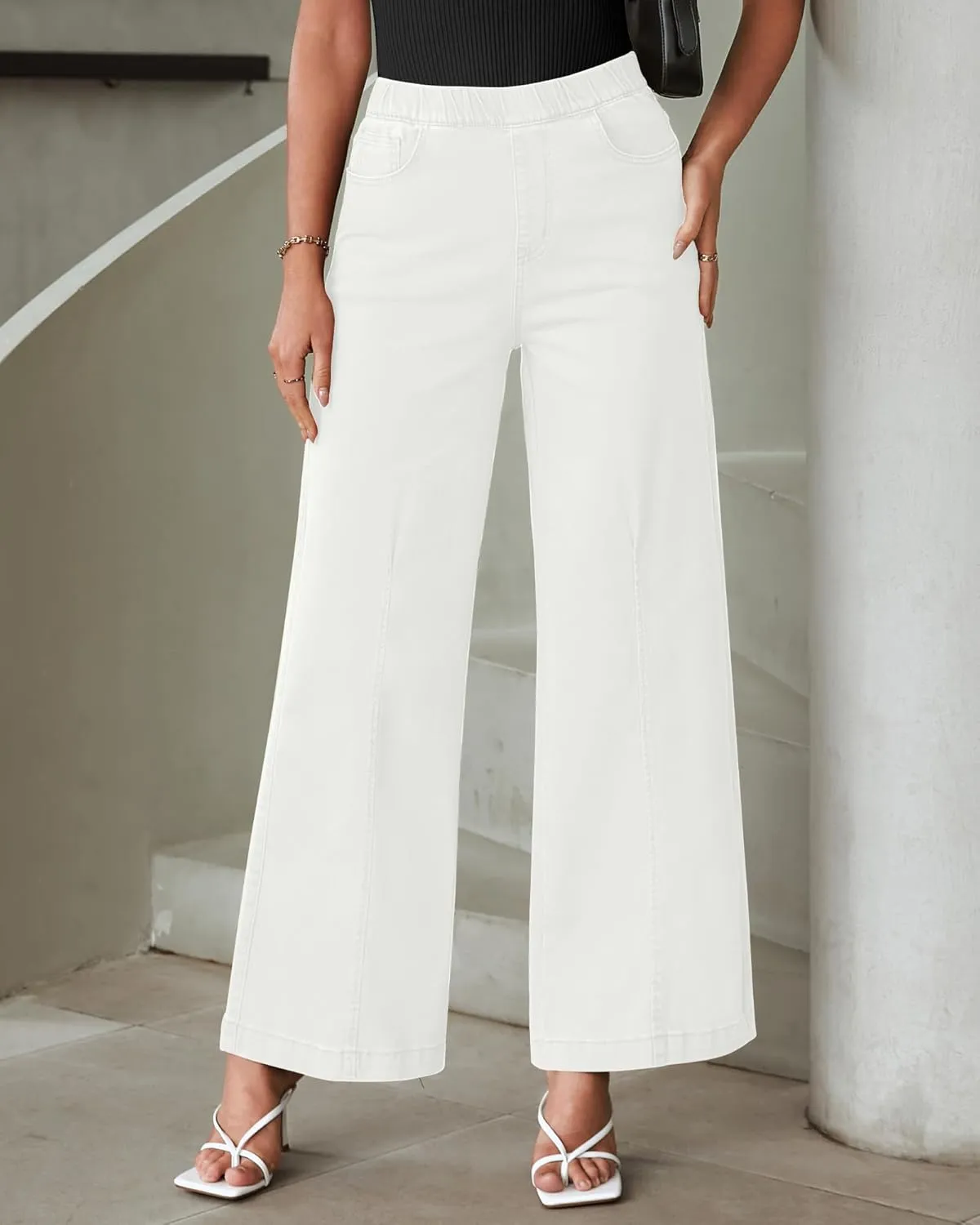 LookbookStore Wide Leg Jeans for Women Trendy High Waisted Trousers Stretchy Baggy Denim Pants