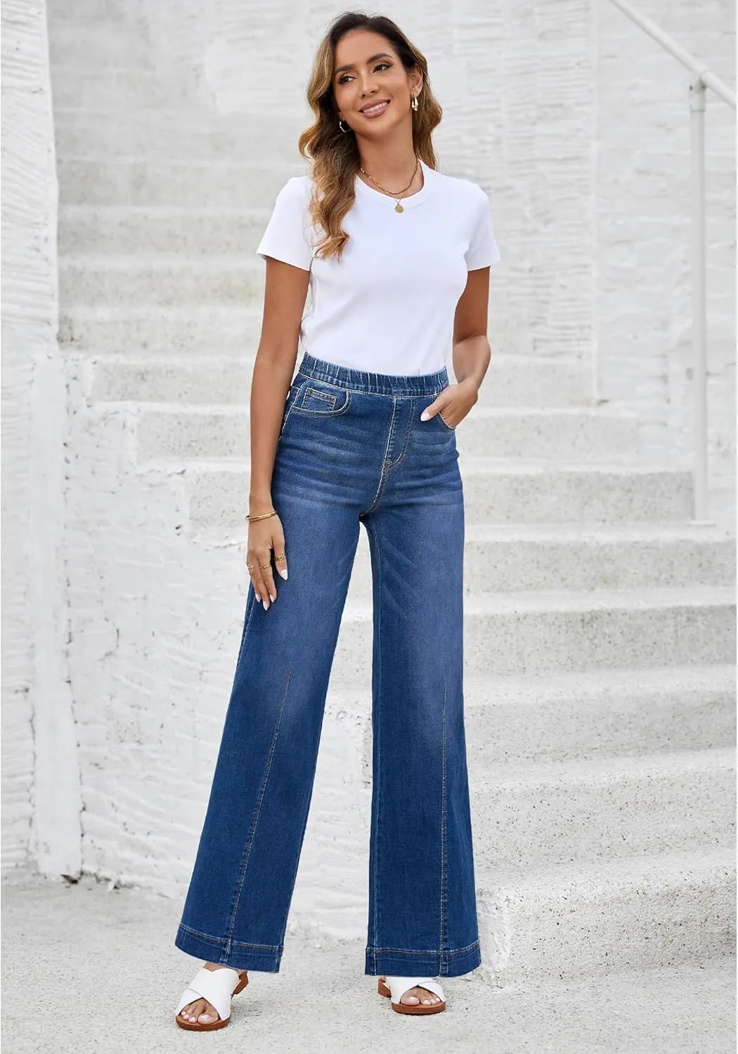 LookbookStore Wide Leg Jeans for Women Trendy High Waisted Trousers Stretchy Baggy Denim Pants