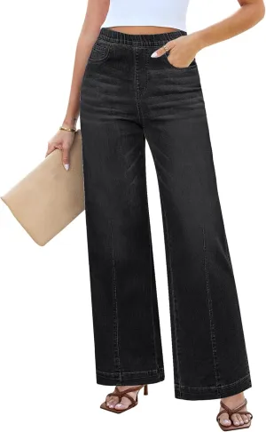 LookbookStore Wide Leg Jeans for Women Trendy High Waisted Trousers Stretchy Baggy Denim Pants