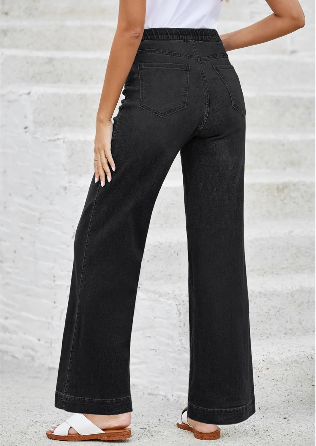 LookbookStore Wide Leg Jeans for Women Trendy High Waisted Trousers Stretchy Baggy Denim Pants