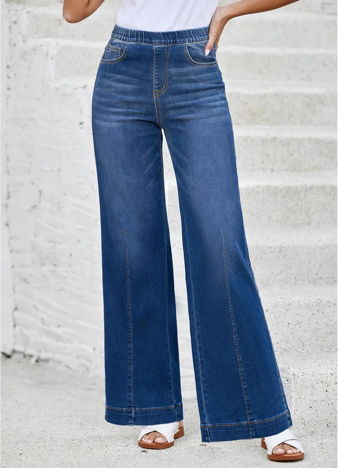 LookbookStore Wide Leg Jeans for Women Trendy High Waisted Trousers Stretchy Baggy Denim Pants