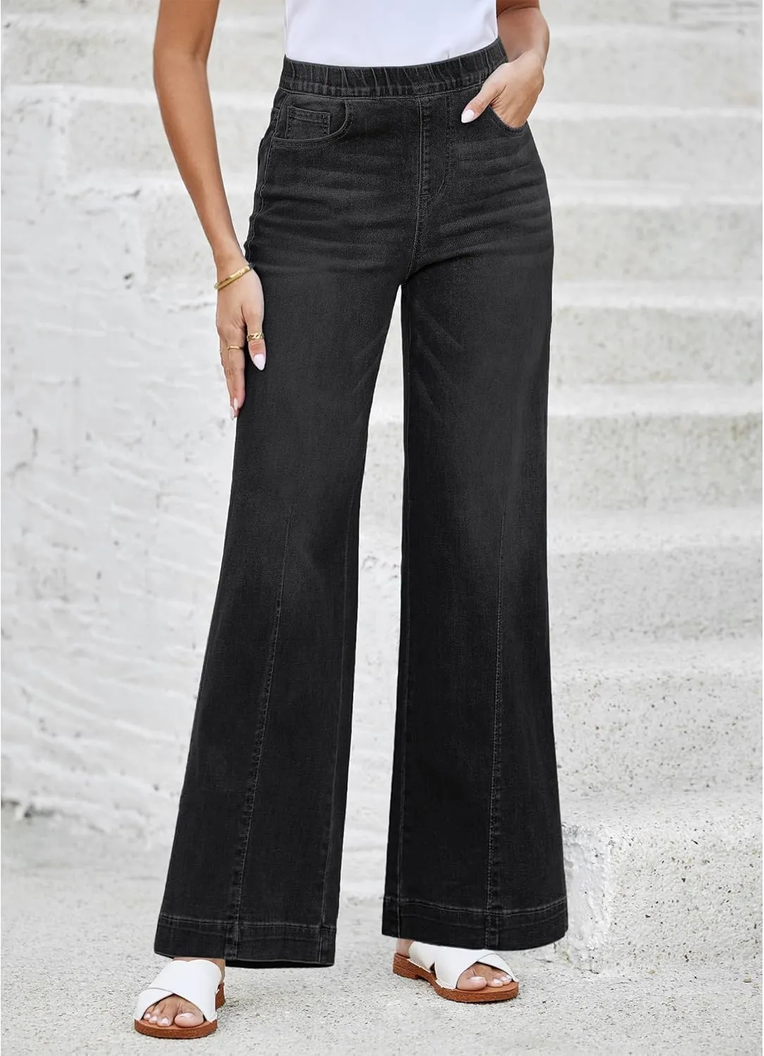 LookbookStore Wide Leg Jeans for Women Trendy High Waisted Trousers Stretchy Baggy Denim Pants