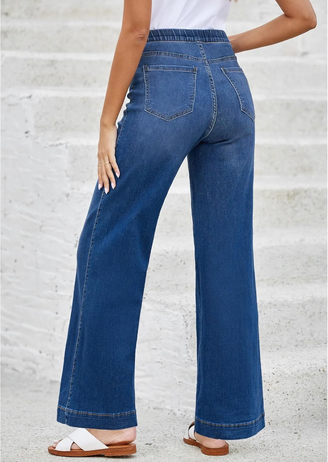 LookbookStore Wide Leg Jeans for Women Trendy High Waisted Trousers Stretchy Baggy Denim Pants