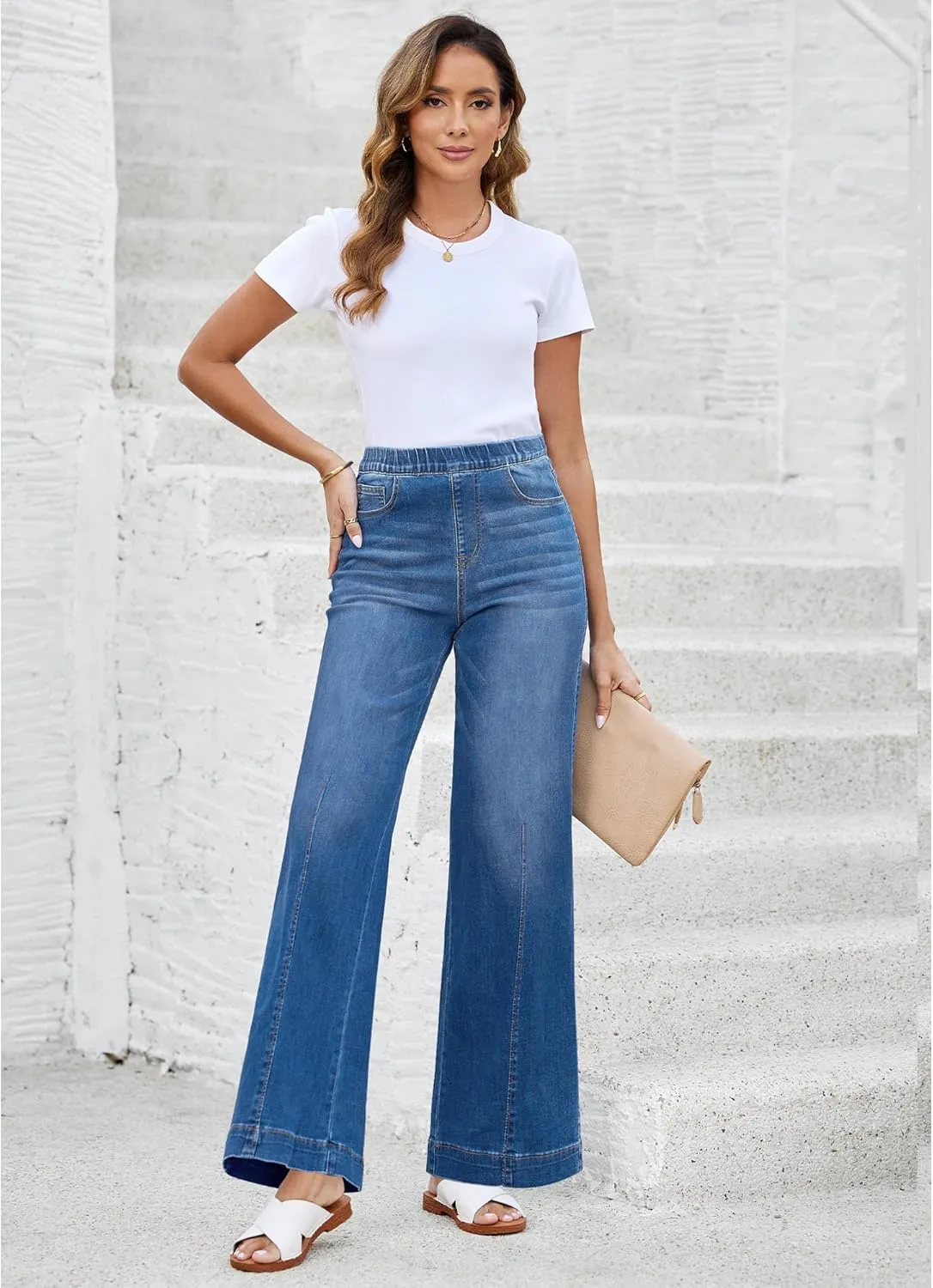 LookbookStore Wide Leg Jeans for Women Trendy High Waisted Trousers Stretchy Baggy Denim Pants