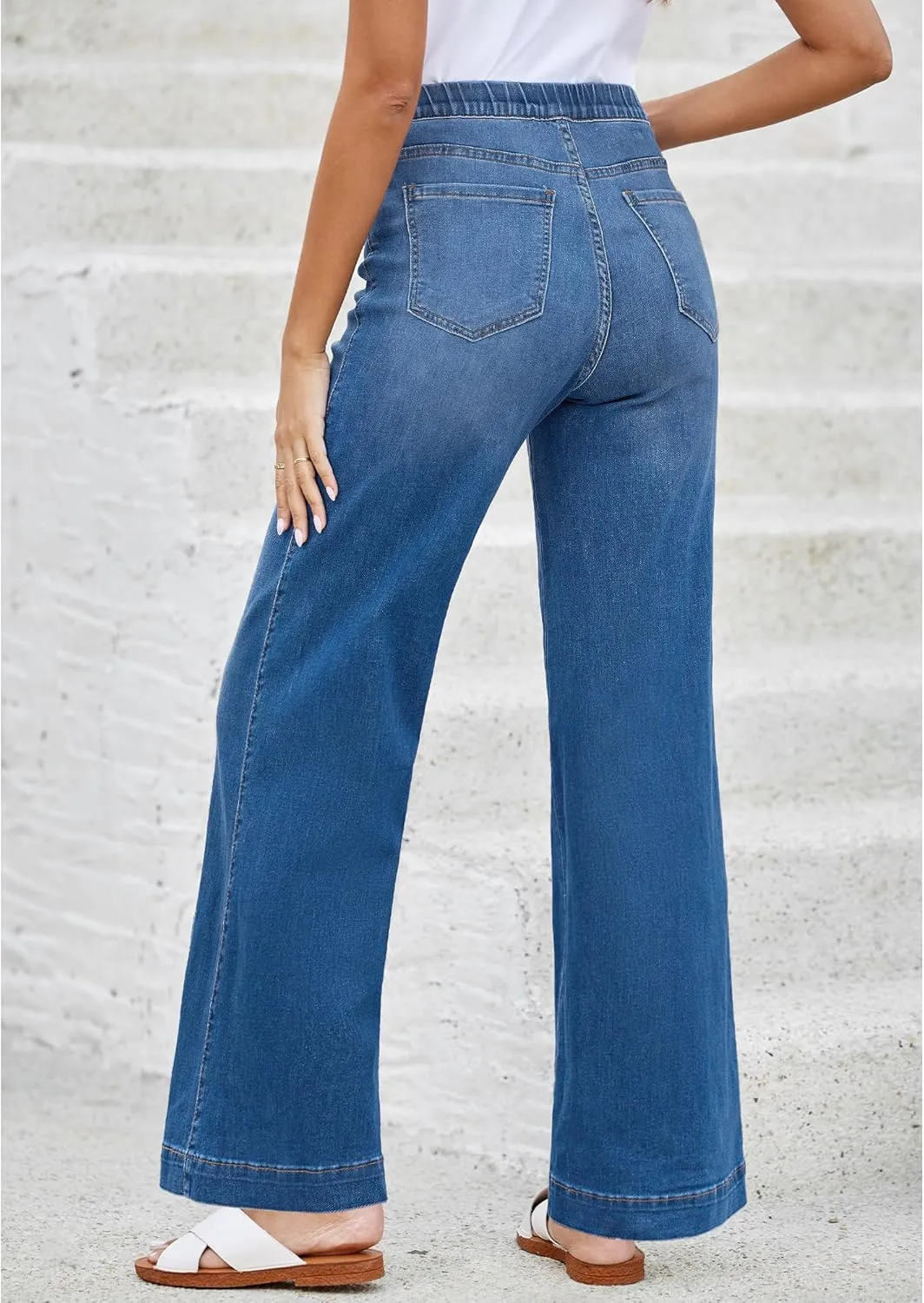 LookbookStore Wide Leg Jeans for Women Trendy High Waisted Trousers Stretchy Baggy Denim Pants