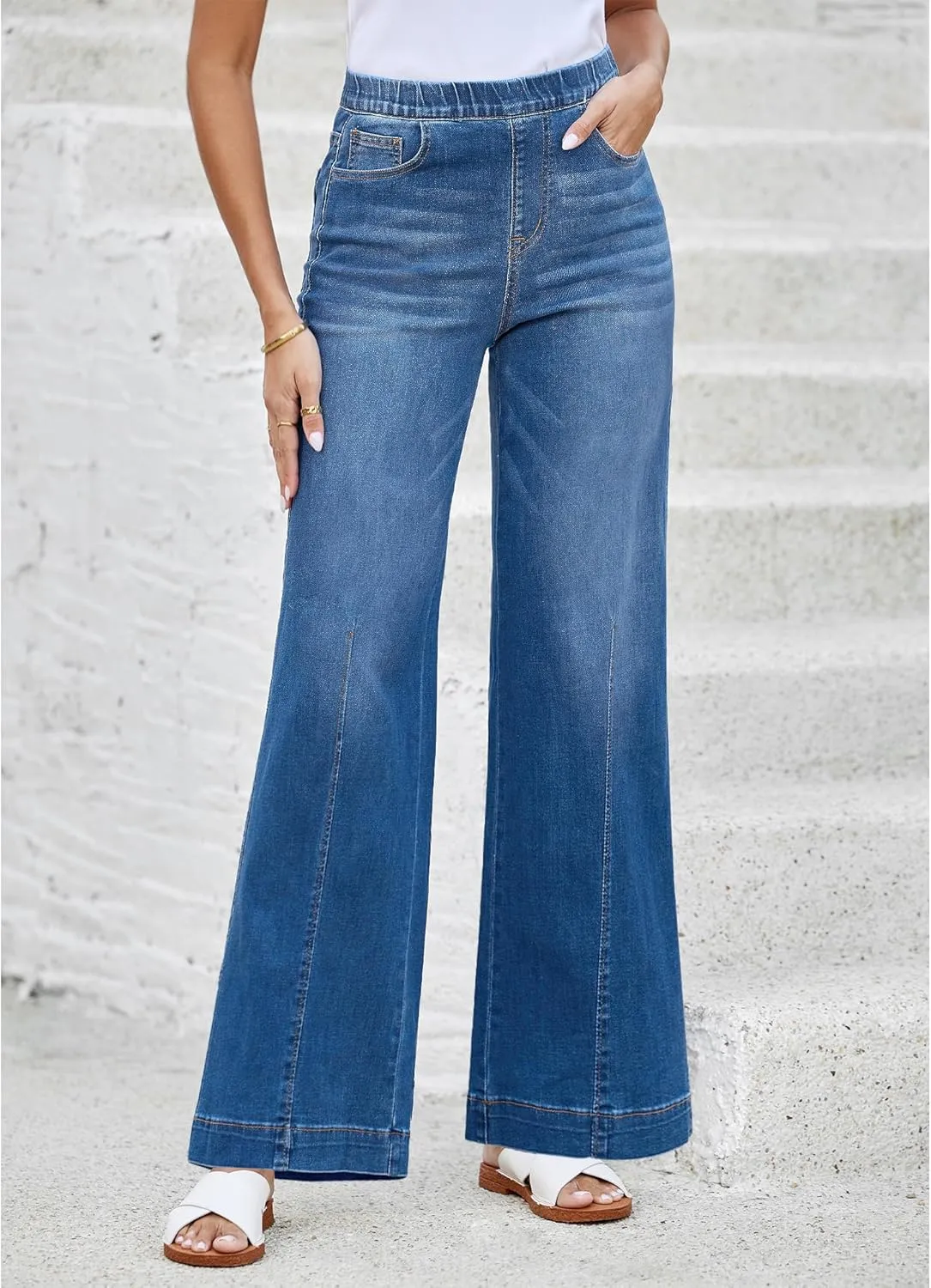 LookbookStore Wide Leg Jeans for Women Trendy High Waisted Trousers Stretchy Baggy Denim Pants