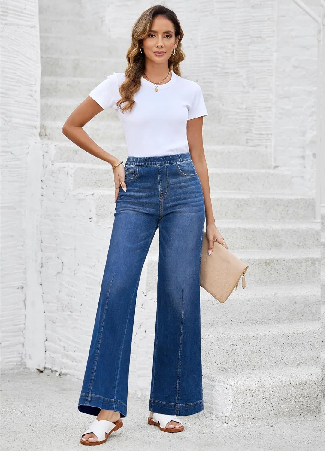 LookbookStore Wide Leg Jeans for Women Trendy High Waisted Trousers Stretchy Baggy Denim Pants