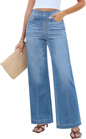 LookbookStore Wide Leg Jeans for Women Trendy High Waisted Trousers Stretchy Baggy Denim Pants