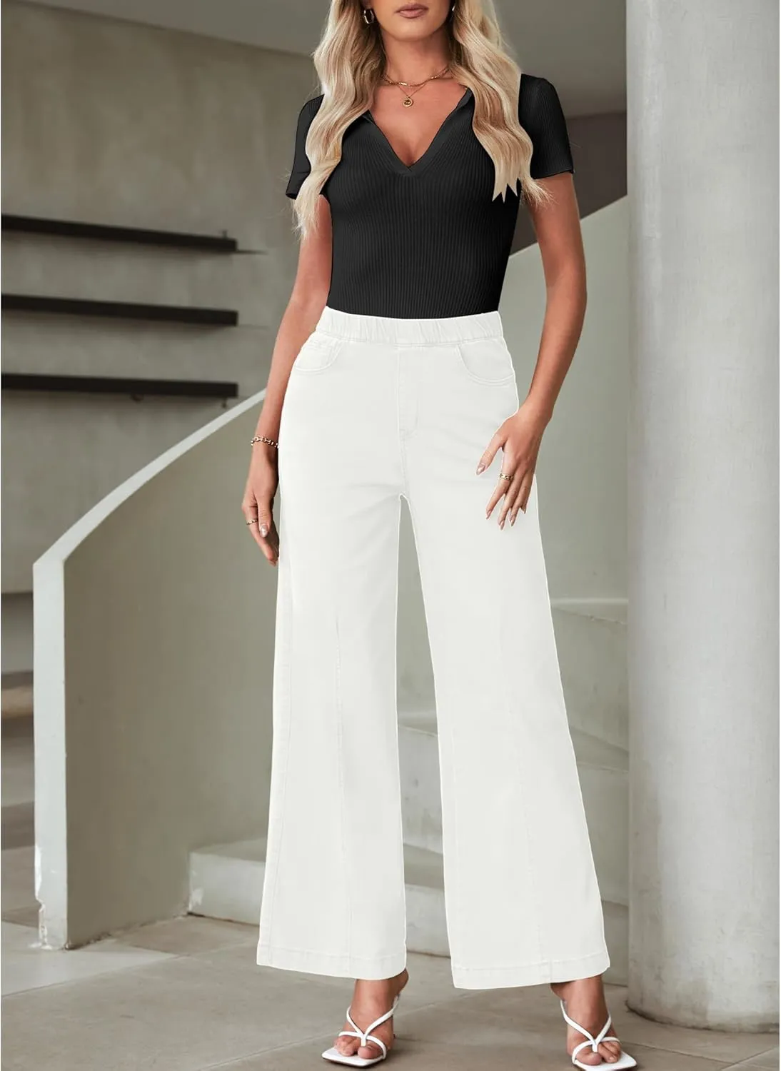 LookbookStore Wide Leg Jeans for Women Trendy High Waisted Trousers Stretchy Baggy Denim Pants