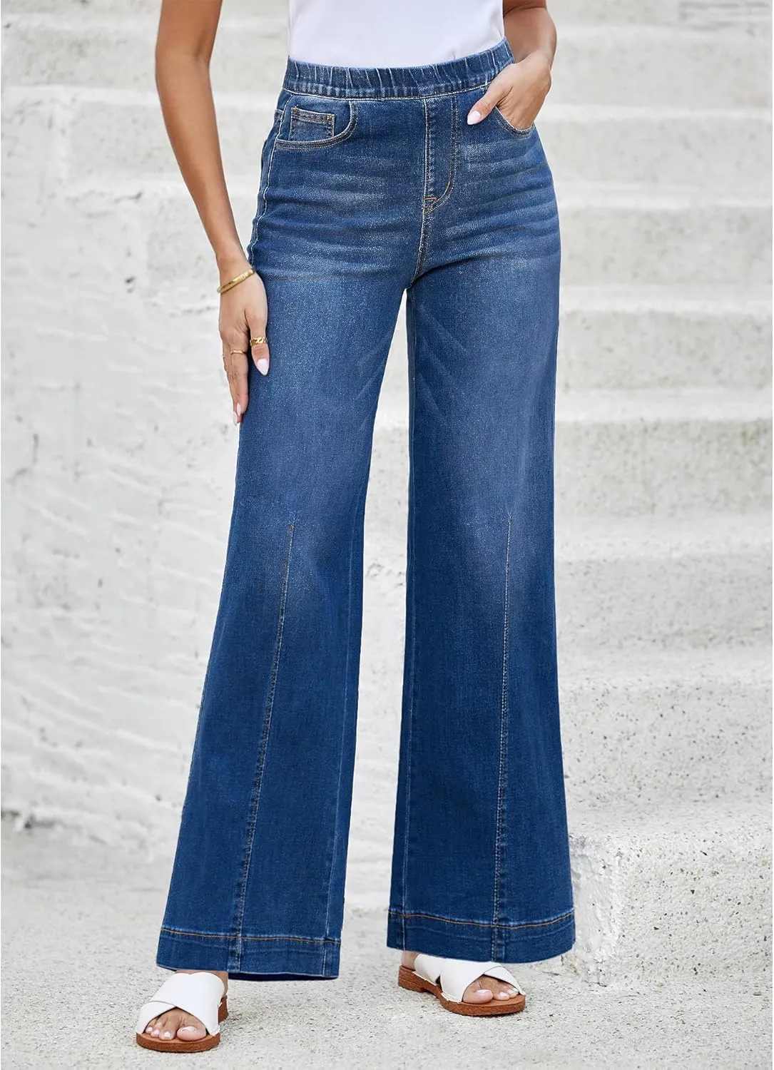 LookbookStore Wide Leg Jeans for Women Trendy High Waisted Trousers Stretchy Baggy Denim Pants