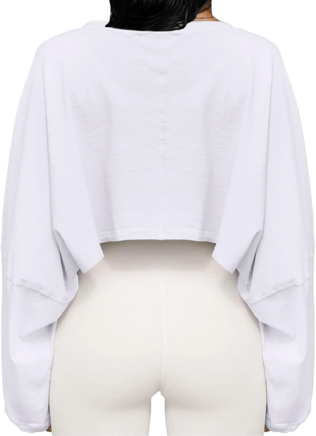 LovelyWholesale Women Long Sleeve Cropped Sweatshirt Oversized Crew Neck Workout Tops