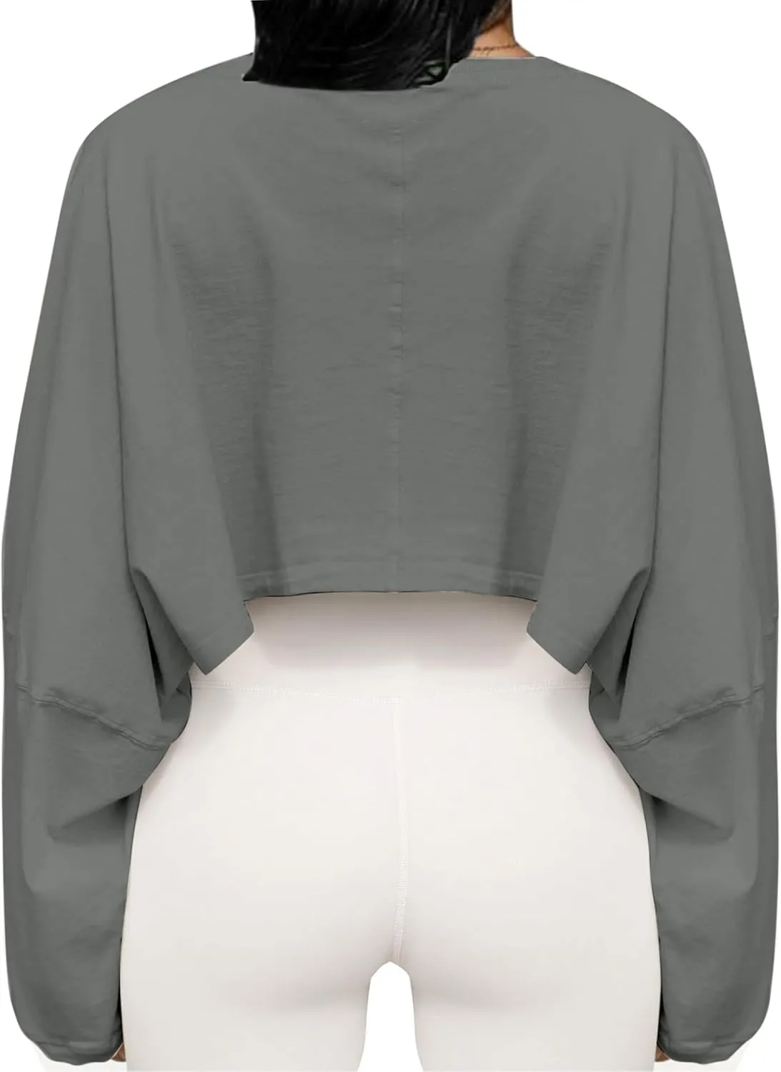 LovelyWholesale Women Long Sleeve Cropped Sweatshirt Oversized Crew Neck Workout Tops