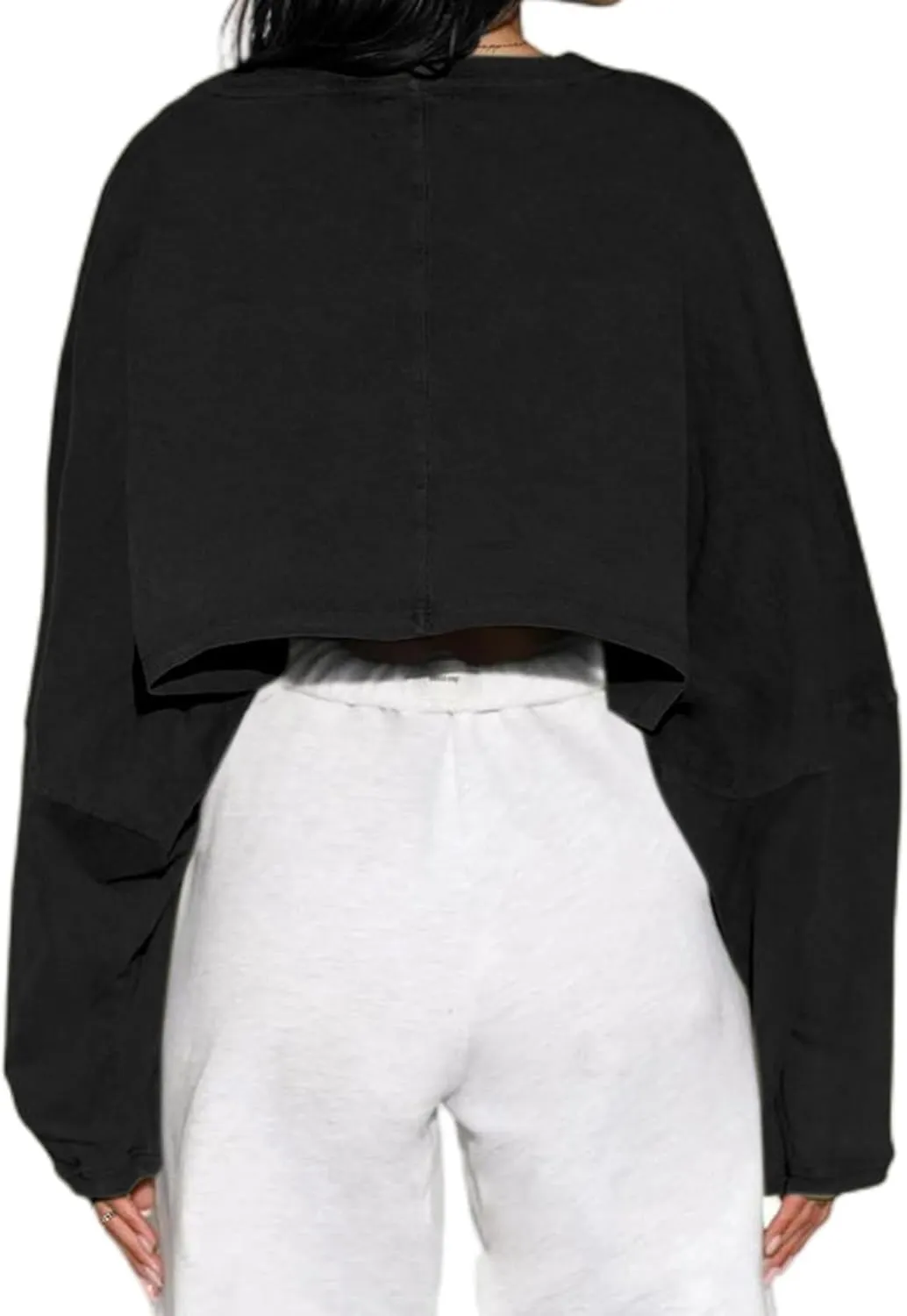 LovelyWholesale Women Long Sleeve Cropped Sweatshirt Oversized Crew Neck Workout Tops