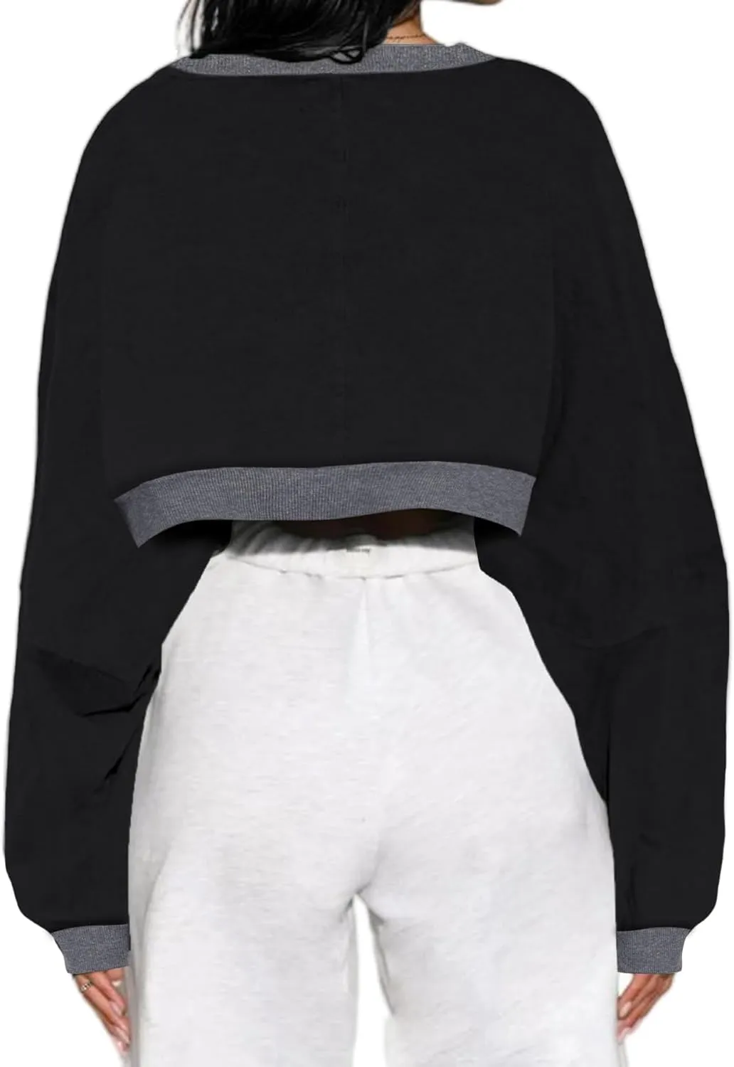 LovelyWholesale Women Long Sleeve Cropped Sweatshirt Oversized Crew Neck Workout Tops
