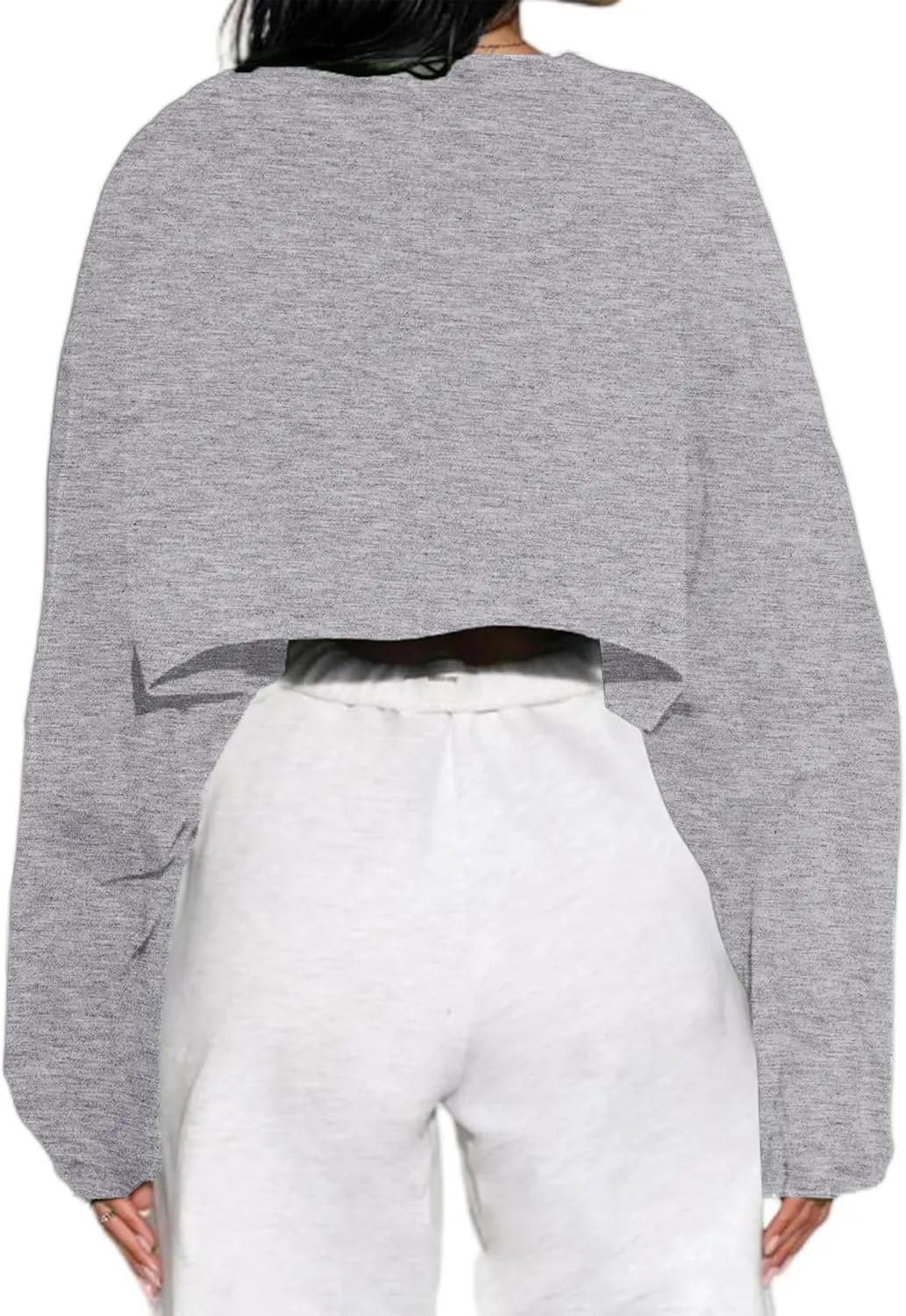 LovelyWholesale Women Long Sleeve Cropped Sweatshirt Oversized Crew Neck Workout Tops
