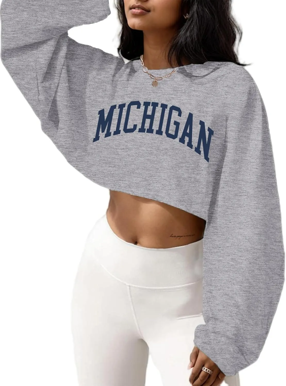 LovelyWholesale Women Long Sleeve Cropped Sweatshirt Oversized Crew Neck Workout Tops