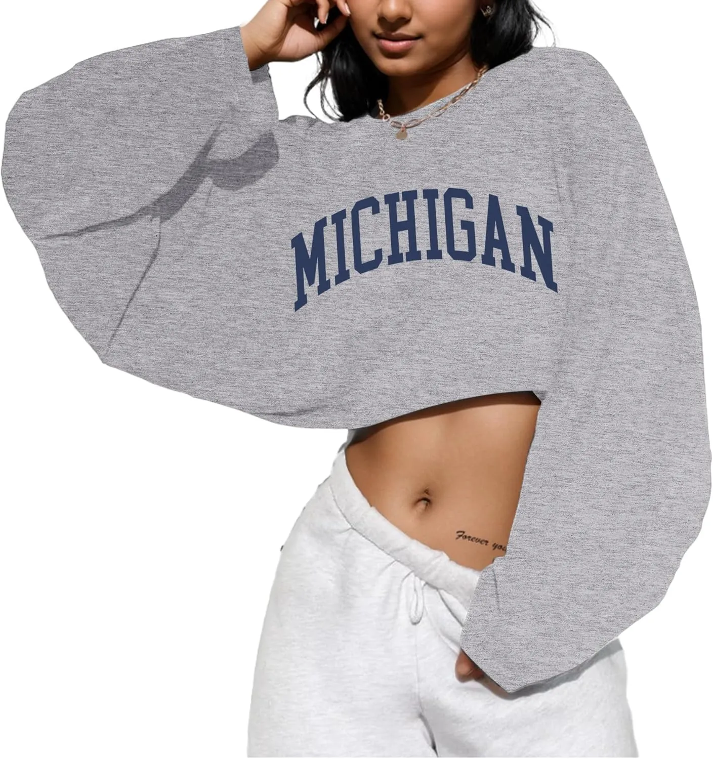 LovelyWholesale Women Long Sleeve Cropped Sweatshirt Oversized Crew Neck Workout Tops