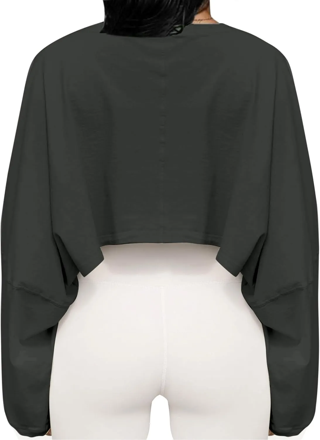 LovelyWholesale Women Long Sleeve Cropped Sweatshirt Oversized Crew Neck Workout Tops