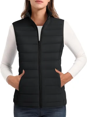 MAGCOMSEN Women's Puffer Vest Lightweight Stand Collar Zip 4 Pockets Puffy Vests Sleeveless Quilted Padded Outerwear