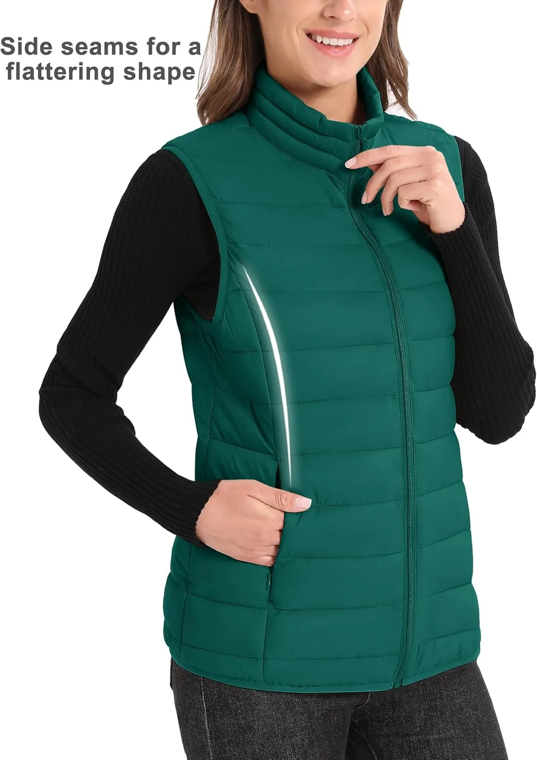 MAGCOMSEN Women's Puffer Vest Lightweight Stand Collar Zip 4 Pockets Puffy Vests Sleeveless Quilted Padded Outerwear