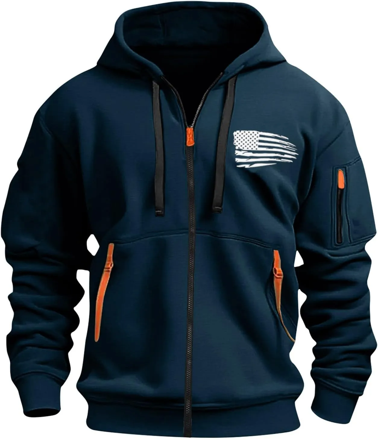 Men Hoodies Full Zip Hooded Sweatshirt American Flag Long Sleeve Coats Trendy Casual Jackets with Pocket