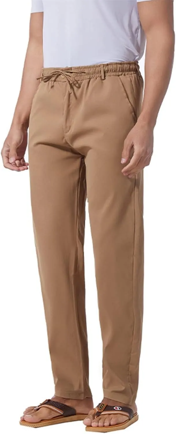 Men's Casual Linen Pants Cotton Drawstring Chino Hiking Pants Summer Yoga Beach Pants Lightweight Trousers for Men