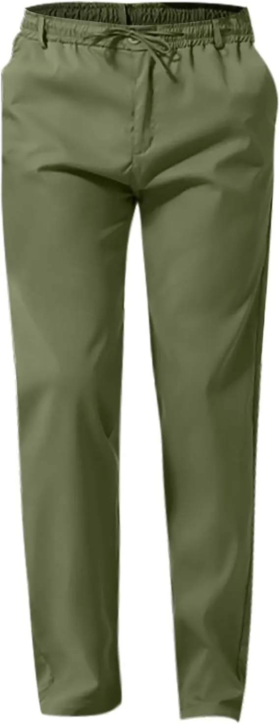 Men's Casual Linen Pants Cotton Drawstring Chino Hiking Pants Summer Yoga Beach Pants Lightweight Trousers for Men