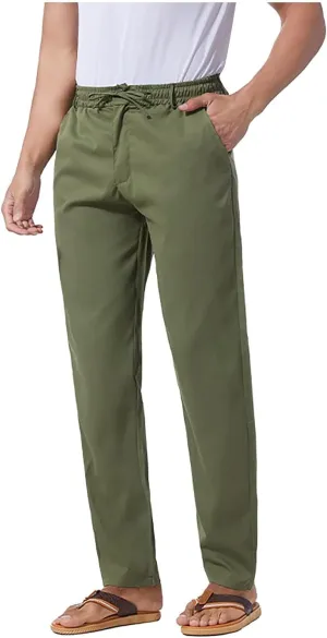 Men's Casual Linen Pants Cotton Drawstring Chino Hiking Pants Summer Yoga Beach Pants Lightweight Trousers for Men