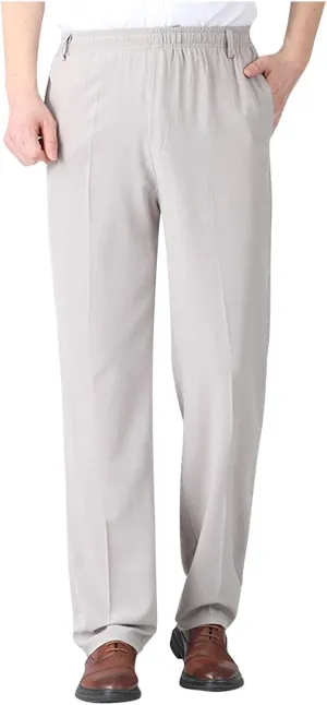 Mens Casual Pants Lightweight Loose Fit Elastic Waist Straight Leg Pant Summer Outdoor Work Travel Vacation Trousers