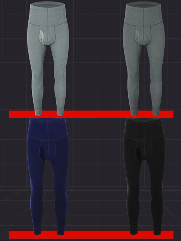 Men's High Waist Plus Fleece Cotton Warm Pants with  with Fly