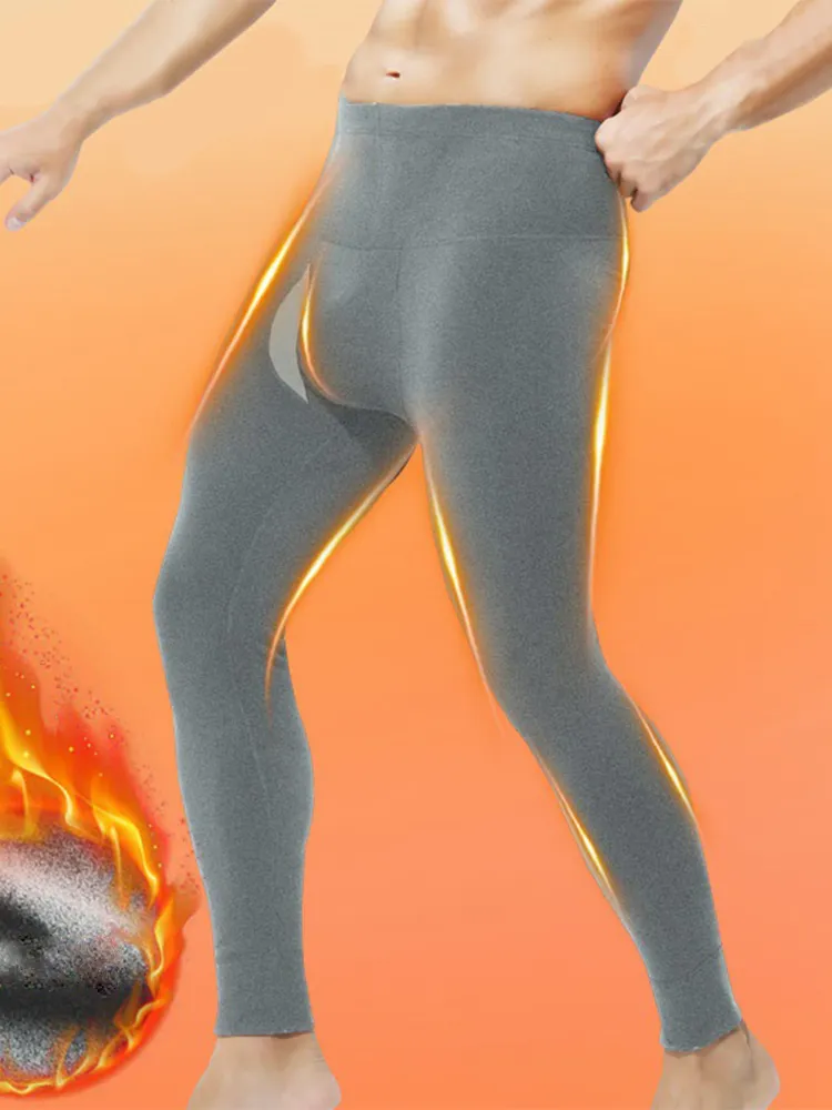 Men's High Waist Plus Fleece Cotton Warm Pants with  with Fly
