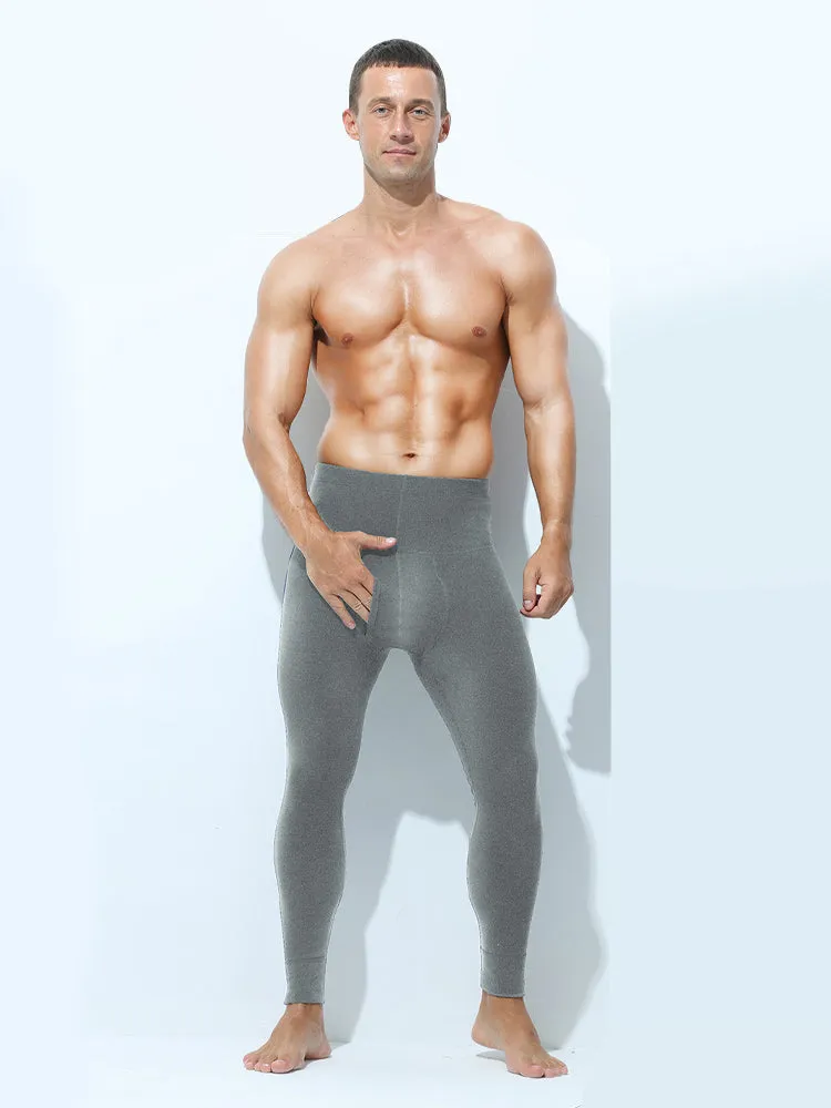 Men's High Waist Plus Fleece Cotton Warm Pants with  with Fly