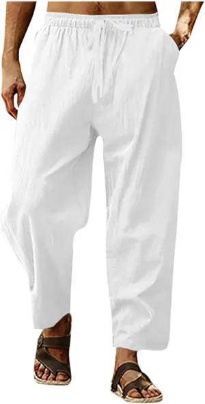 Mens Pants Casual Stretch Golf Pants Drawstring Lightweight Trousers Elastic Waist Lounge Pants with Pockets