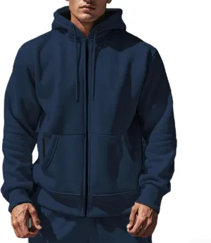 Mens Zip Up Hooded Sweatshirt Long Sleeve Casual Full-Zip Sweatshirt with Kanga Pockets