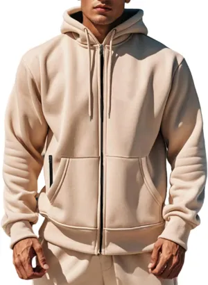 Mens Zip Up Hooded Sweatshirt Long Sleeve Casual Full-Zip Sweatshirt with Kanga Pockets
