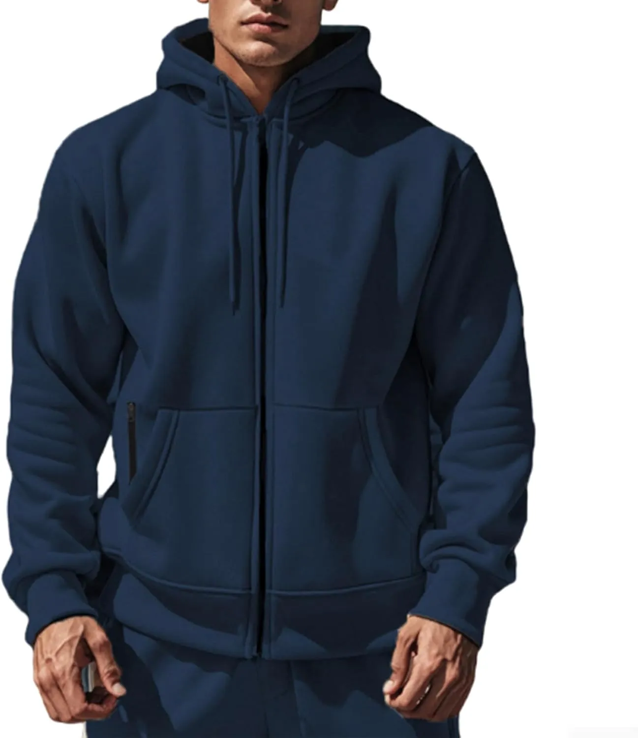 Mens Zip Up Hooded Sweatshirt Long Sleeve Casual Full-Zip Sweatshirt with Kanga Pockets