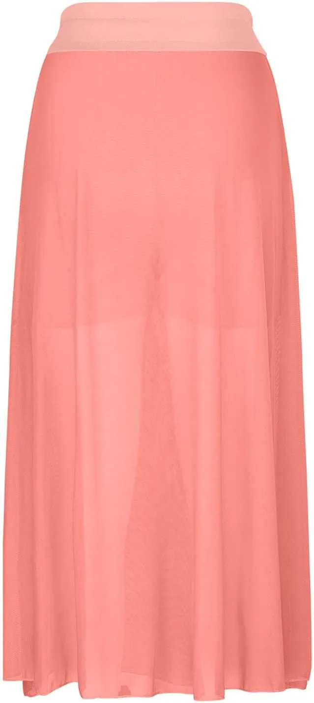 Mesh Tulle Skirts for Women Flowy Lace Up Elastic High Waisted Maxi Skirts Solid Color Pleated Swing Long Skirts