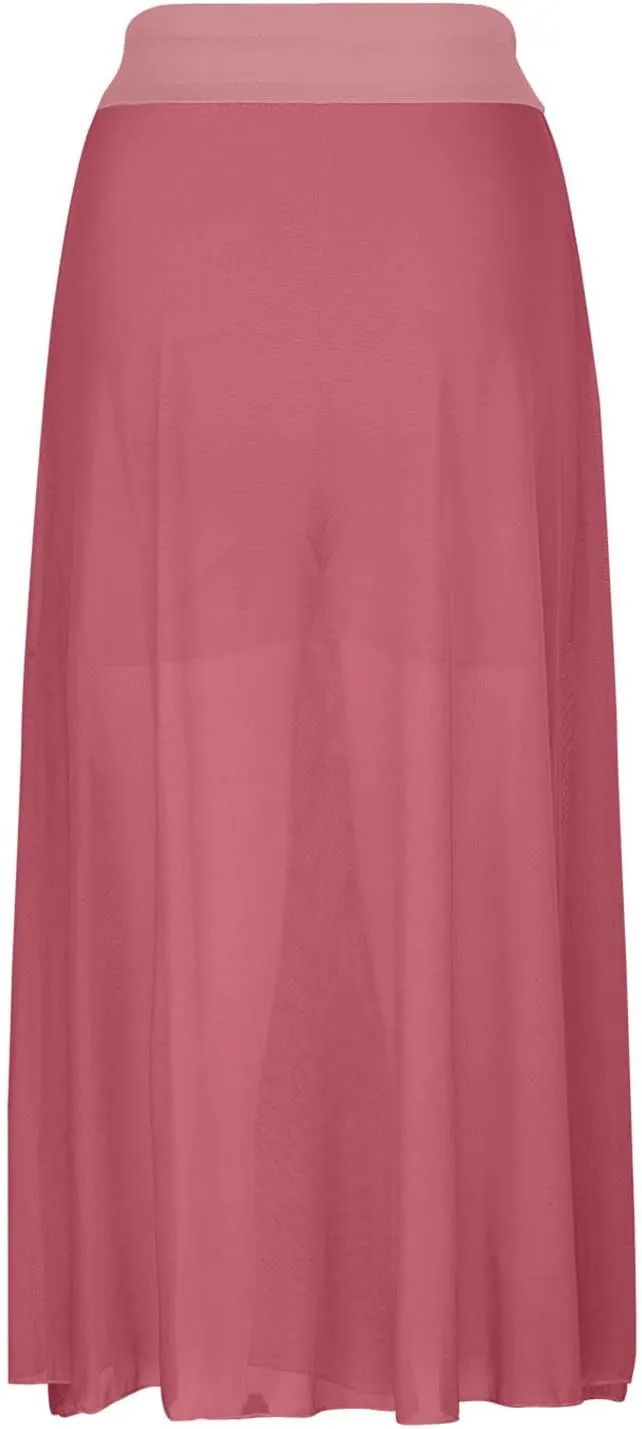 Mesh Tulle Skirts for Women Flowy Lace Up Elastic High Waisted Maxi Skirts Solid Color Pleated Swing Long Skirts