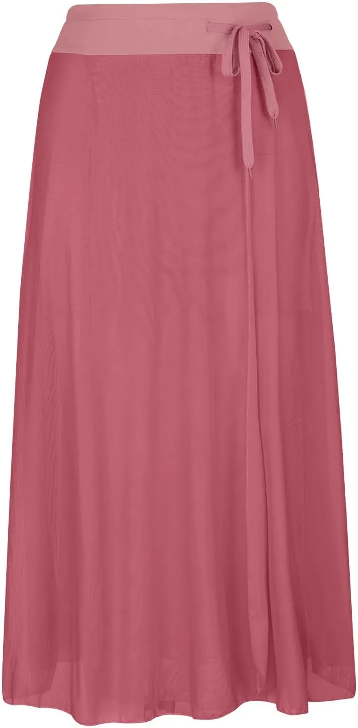Mesh Tulle Skirts for Women Flowy Lace Up Elastic High Waisted Maxi Skirts Solid Color Pleated Swing Long Skirts