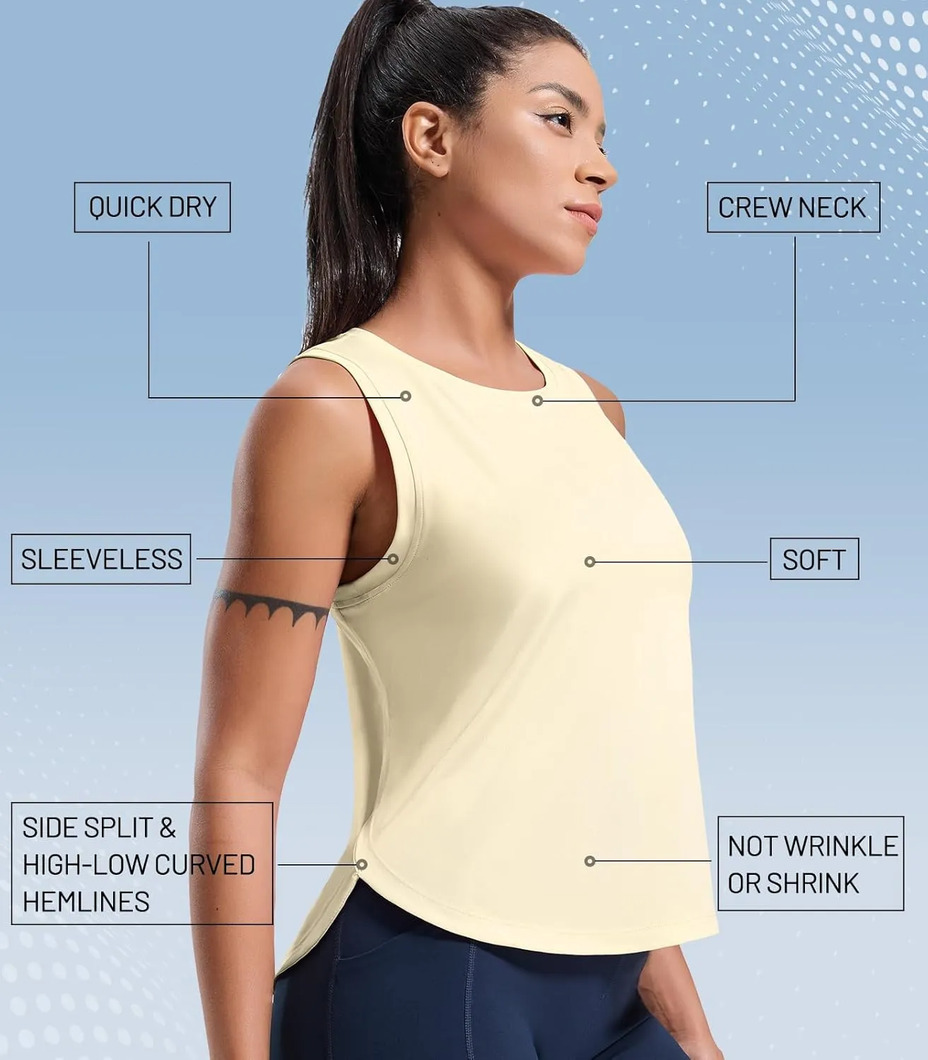 MIER Womens Dry Fit Workout Tank Tops Loose Fit Sleeveless Athletic Running Shirts Tennis Gym Exercise Tops, Curved Hem