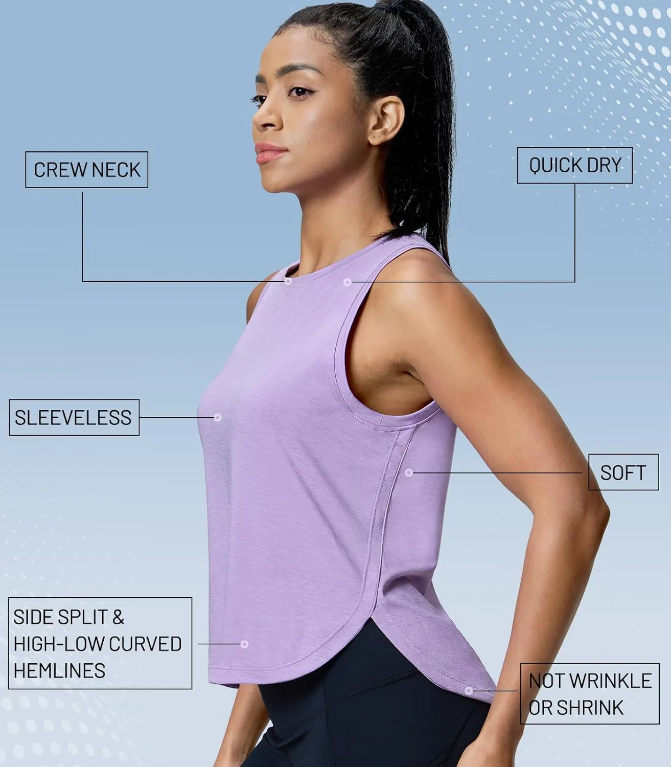 MIER Womens Dry Fit Workout Tank Tops Loose Fit Sleeveless Athletic Running Shirts Tennis Gym Exercise Tops, Curved Hem