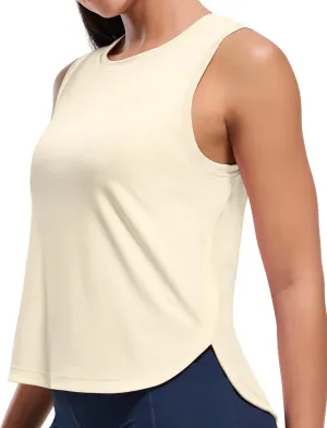 MIER Womens Dry Fit Workout Tank Tops Loose Fit Sleeveless Athletic Running Shirts Tennis Gym Exercise Tops, Curved Hem